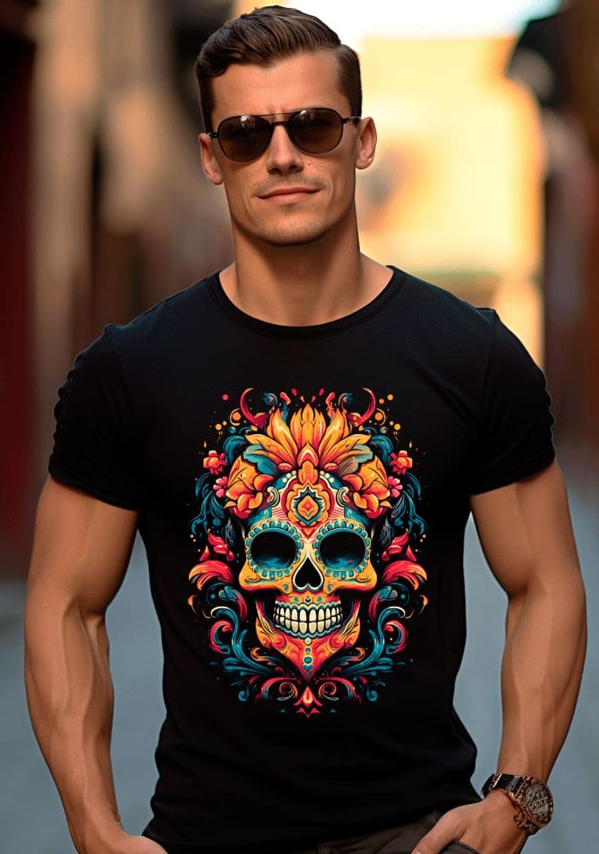 Nome do produto: Camiseta Caveira Mexicana Alegria