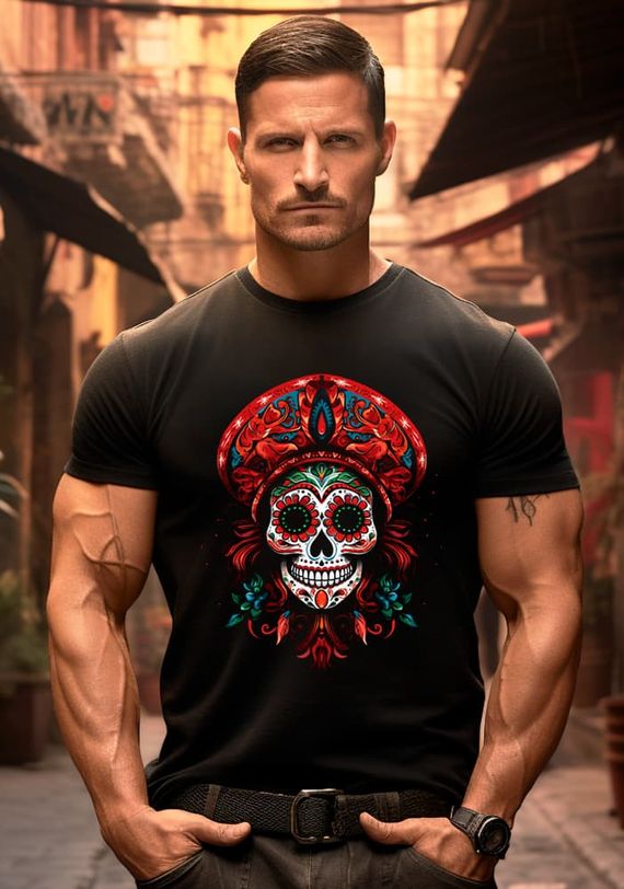 Camiseta Caveira Mexicana com Chapéu