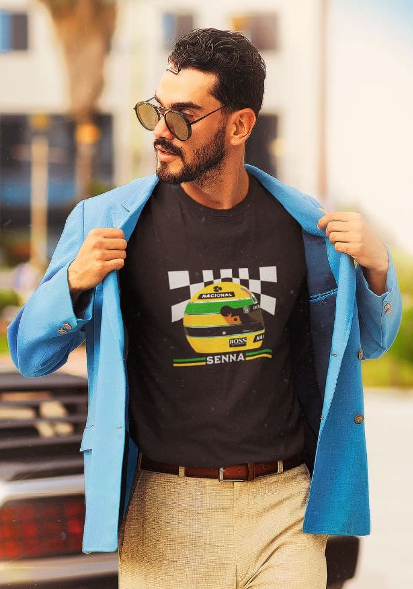 Nome do produto: Camiseta capacete Senna Gride cores escuras 
