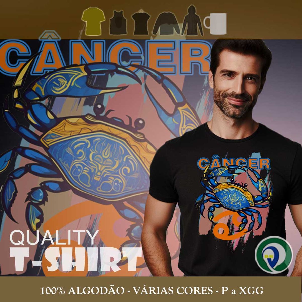 Nome do produto: CARANGUEJO - Signo Câncer - Cor & Luz - TSQ