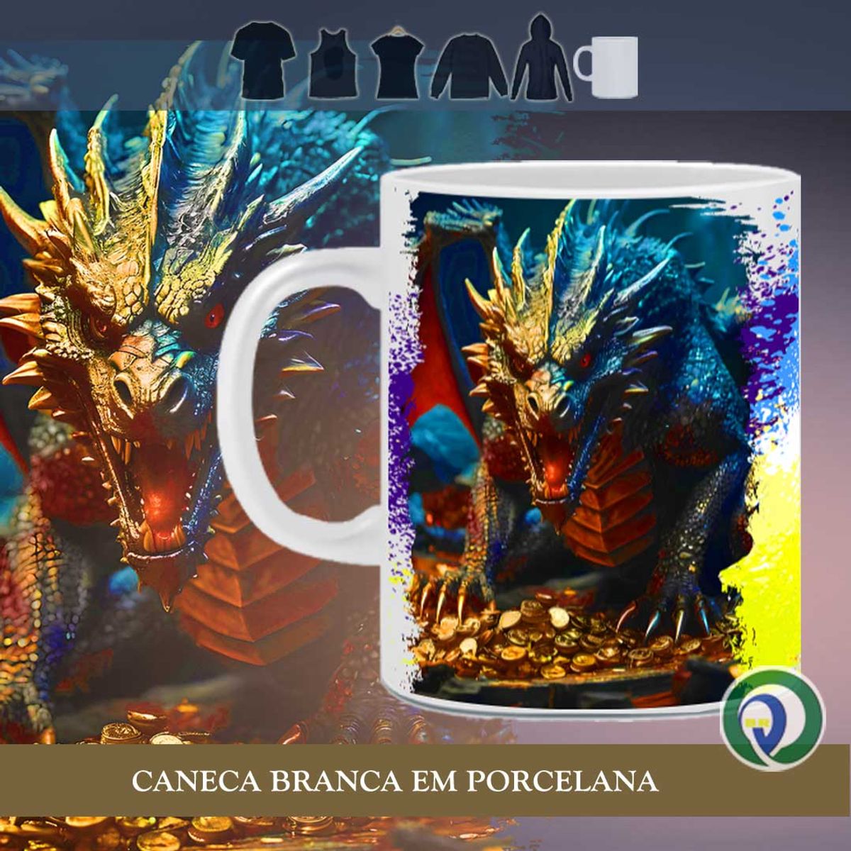 Nome do produto:  DRAGÃO da Fortuna 01 - Cor & Luz - Caneca