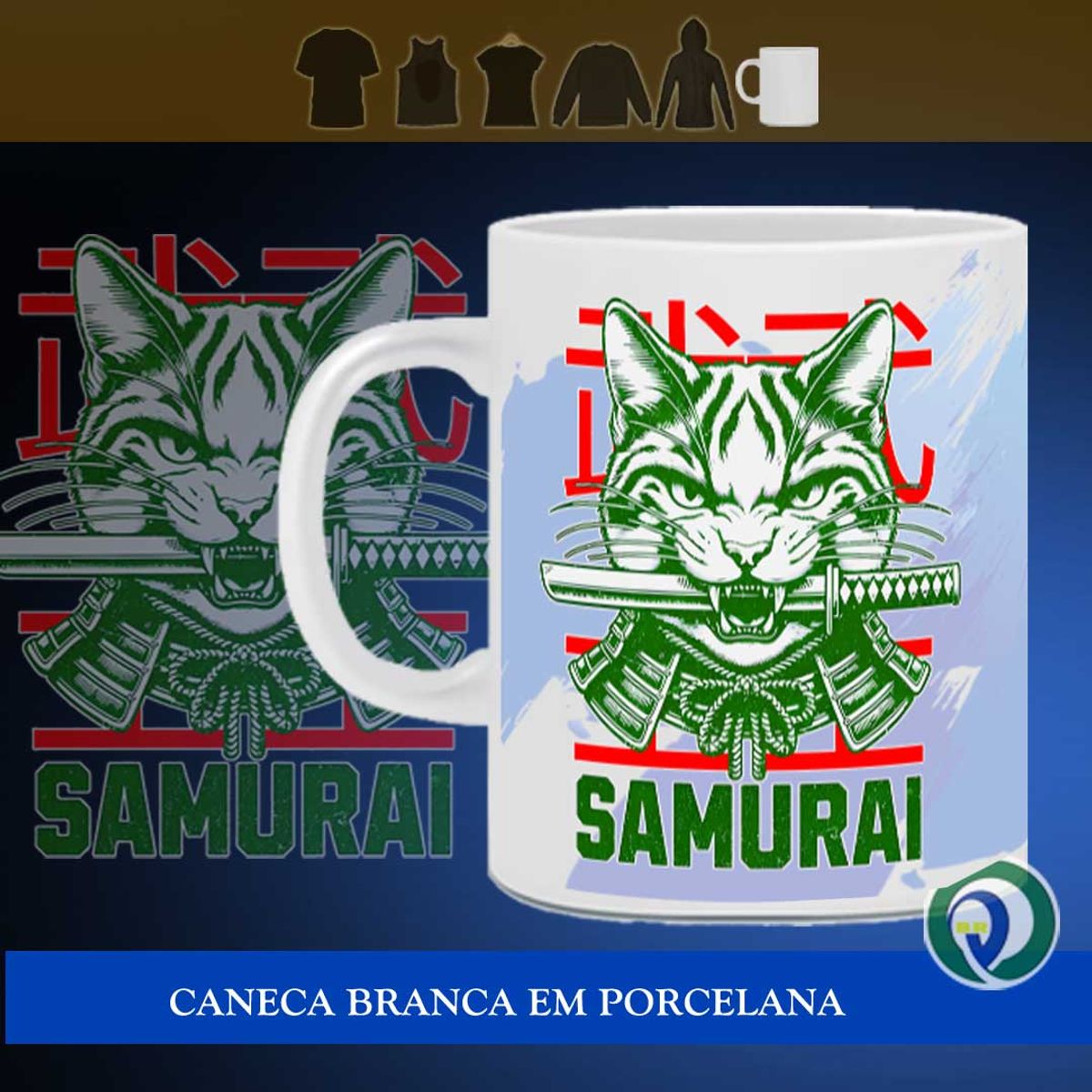 Nome do produto: Gato Samurai - Caneca