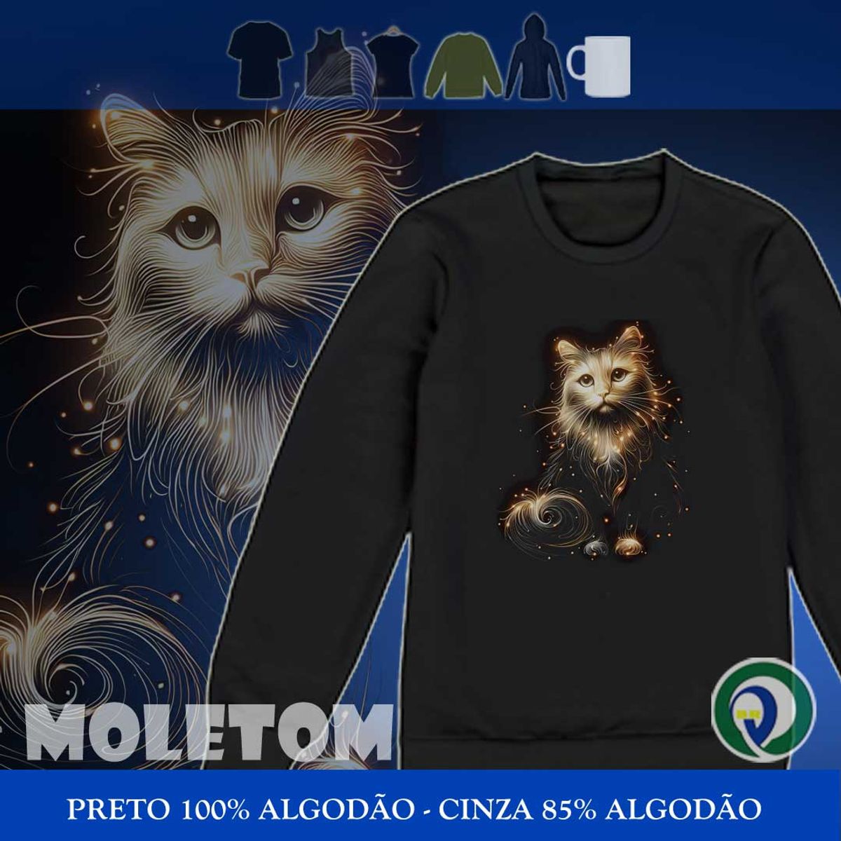 Nome do produto: GATO 3d 05 - Moletom Fechado