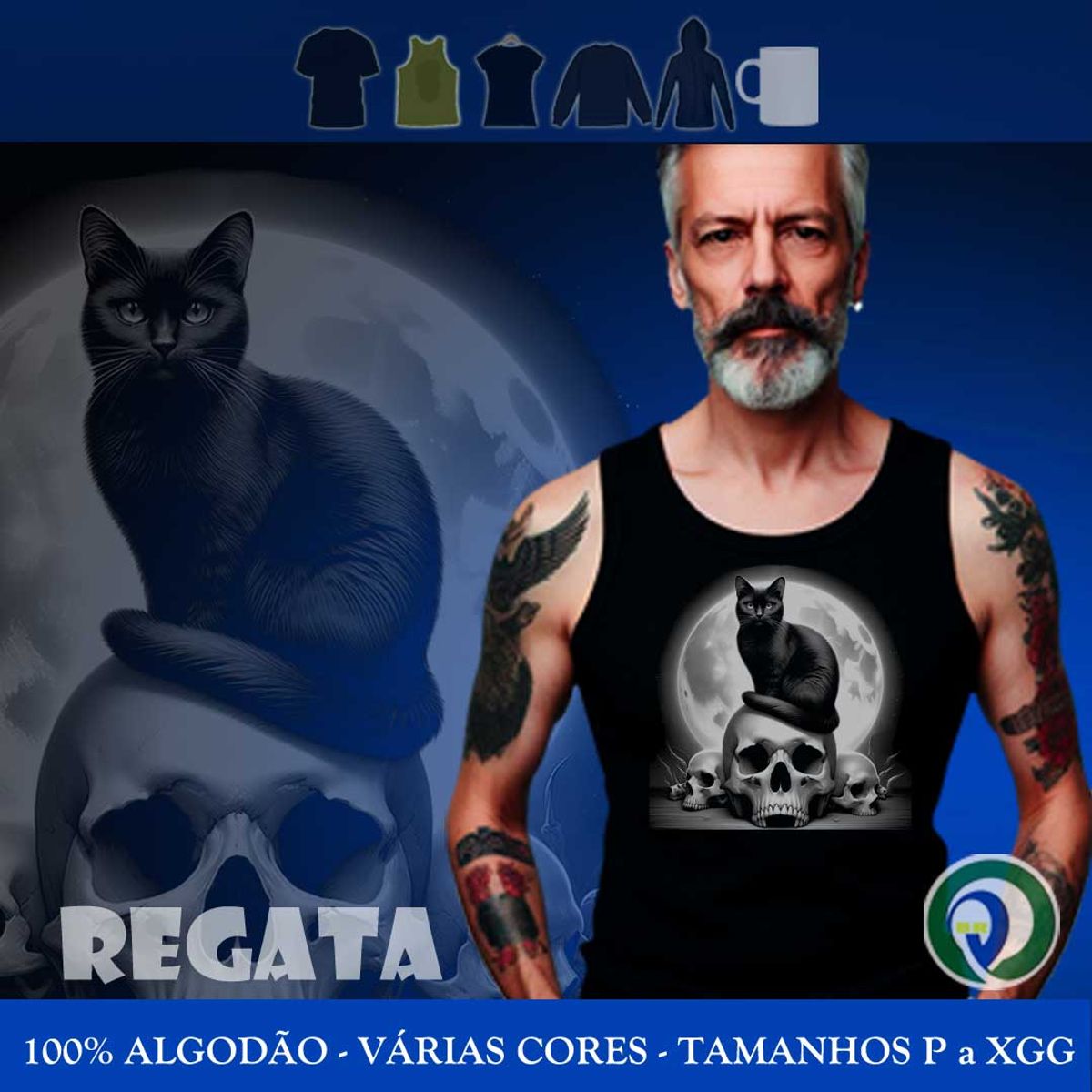 Nome do produto: GATO Preto Caveira - RMC