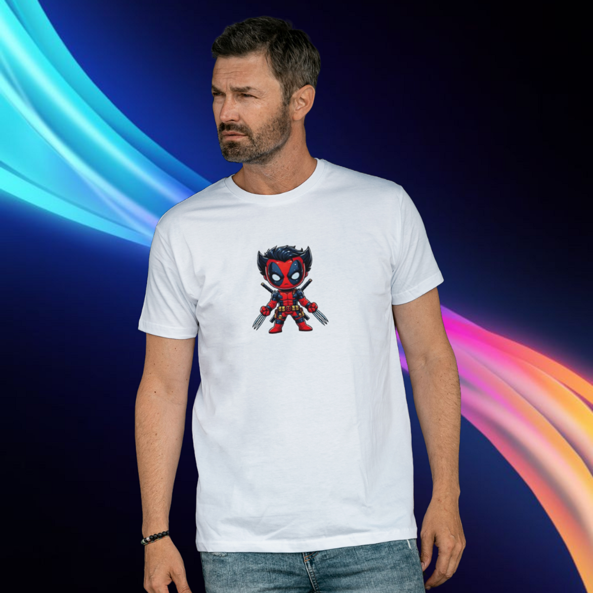 Nome do produto: Camiseta Deadpool e Wolverine Fusão