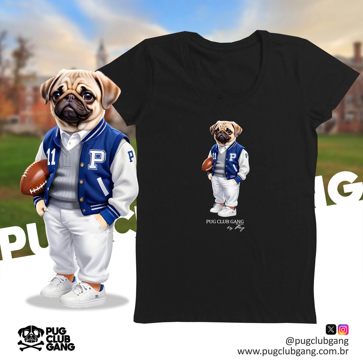 Nome do produto: Camiseta Baby Long Pug - Universidade Pug