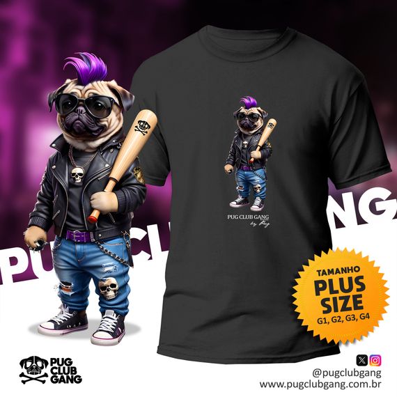 Camiseta Pug - Pug Punk 0001 - Plus Size