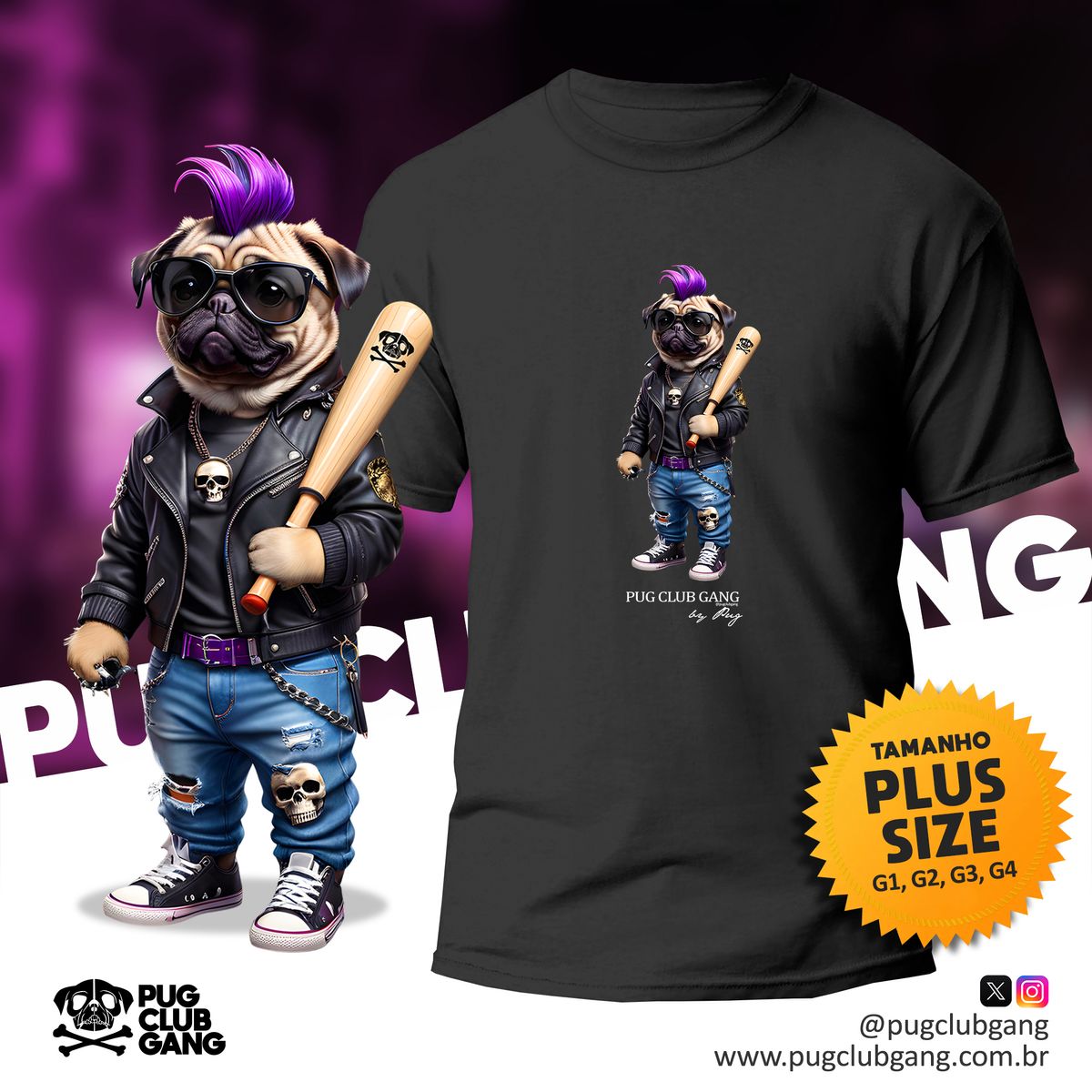 Nome do produto: Camiseta Pug - Pug Punk 0001 - Plus Size