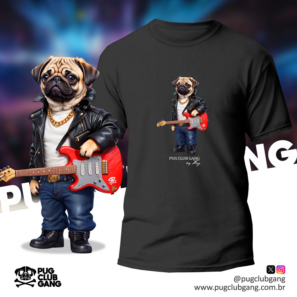 Nome do produto: Camiseta Pug - Pug Guitar Rock