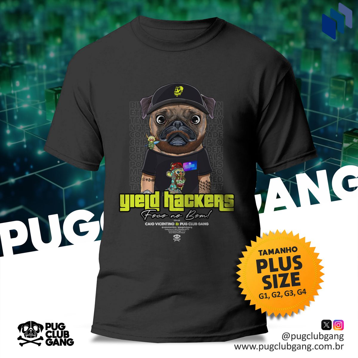 Nome do produto: Camiseta Collab Plus Size - Yield Hackers & Pug Club Gang 