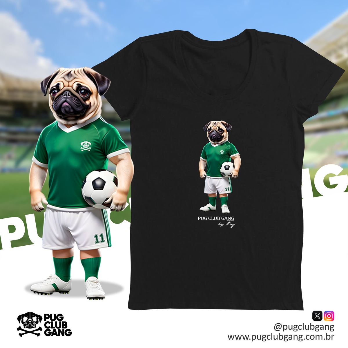 Nome do produto: Camiseta Baby Long Pug - Pug Jogador