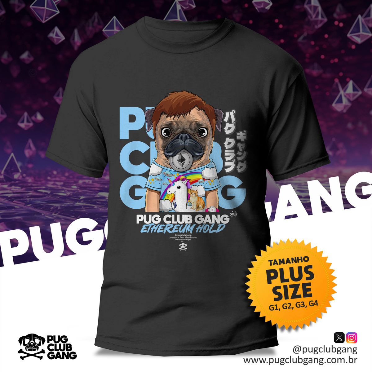 Nome do produto: Camiseta Pug Ethereum - Plus Size