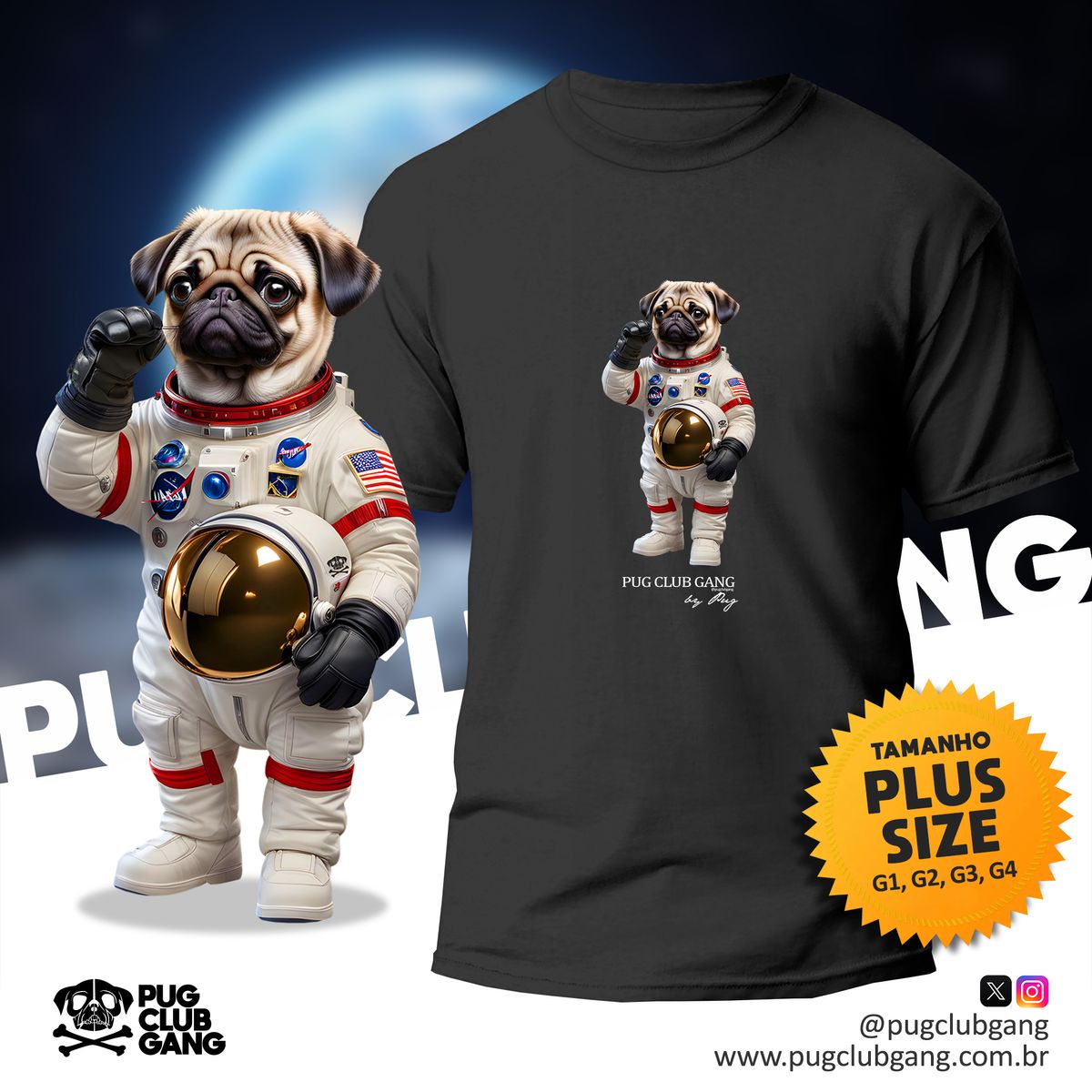 Nome do produto: Camiseta Pug - Pug Astronauta - Plus Size