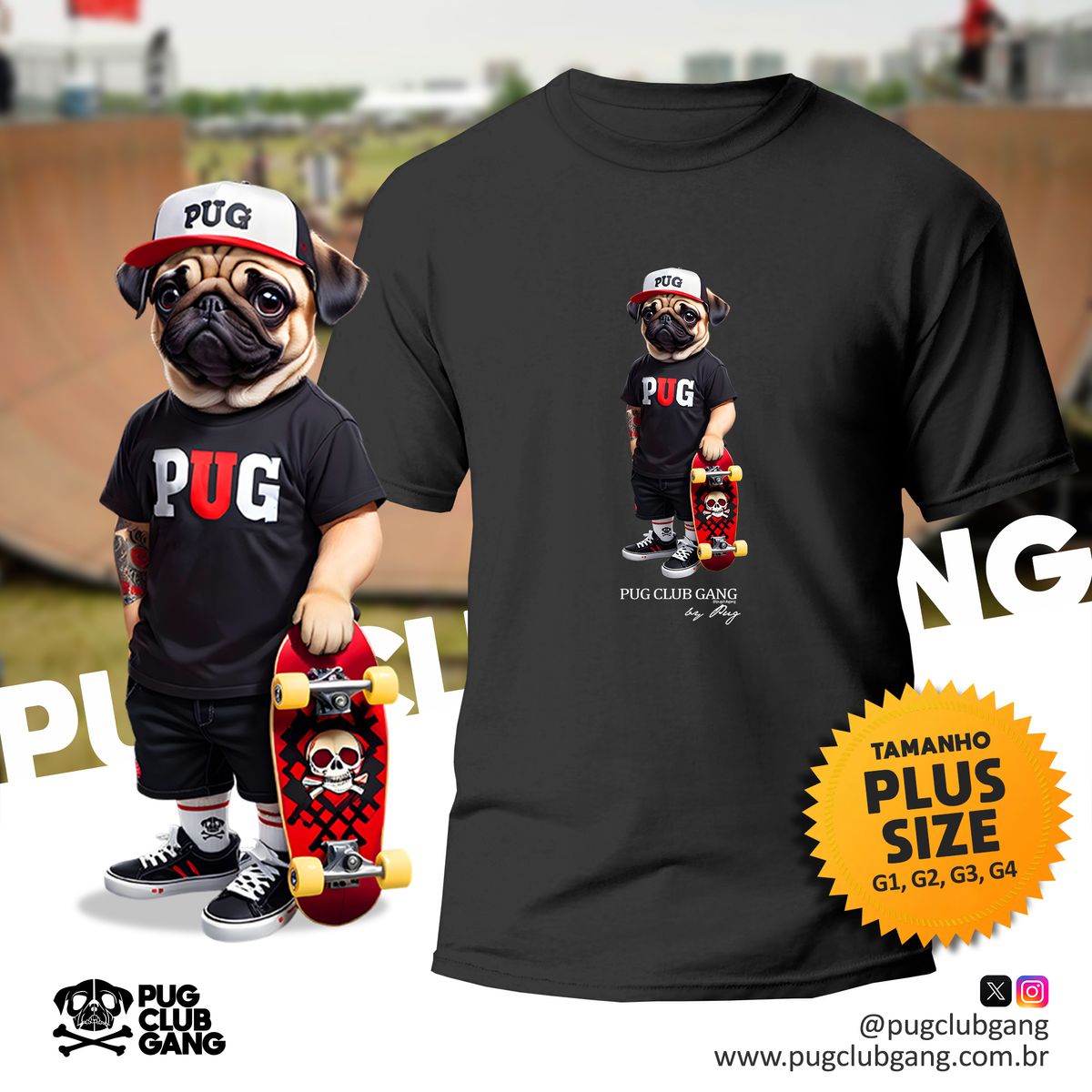 Nome do produto: Camiseta Pug - Pug Skate - Plus Size