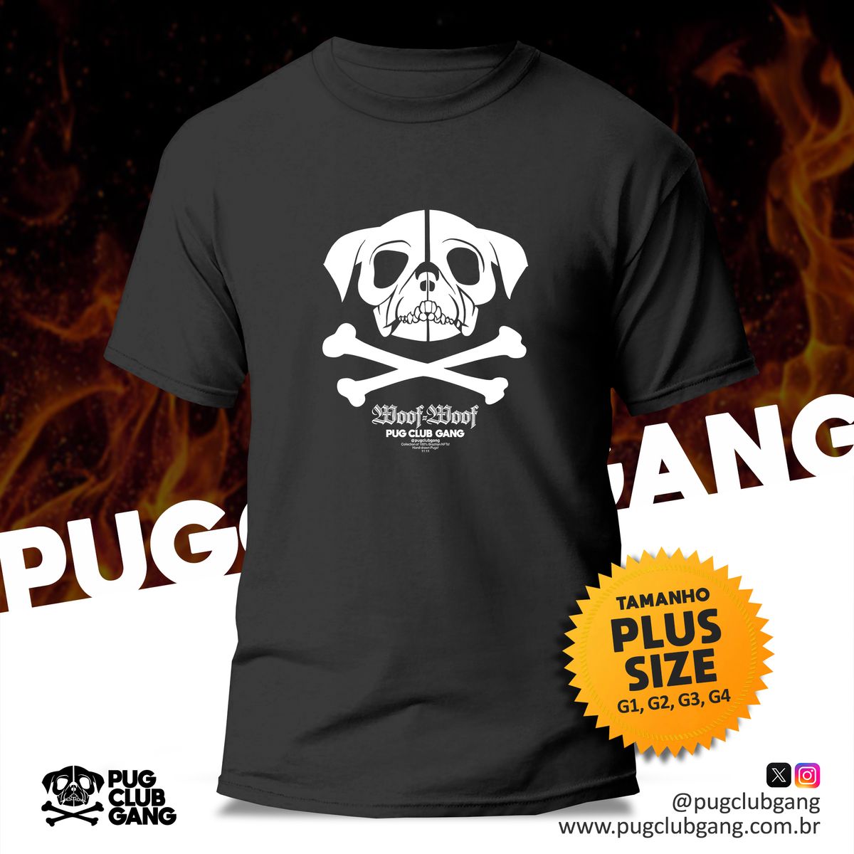 Nome do produto: Camiseta Pug Club Gang Brasão