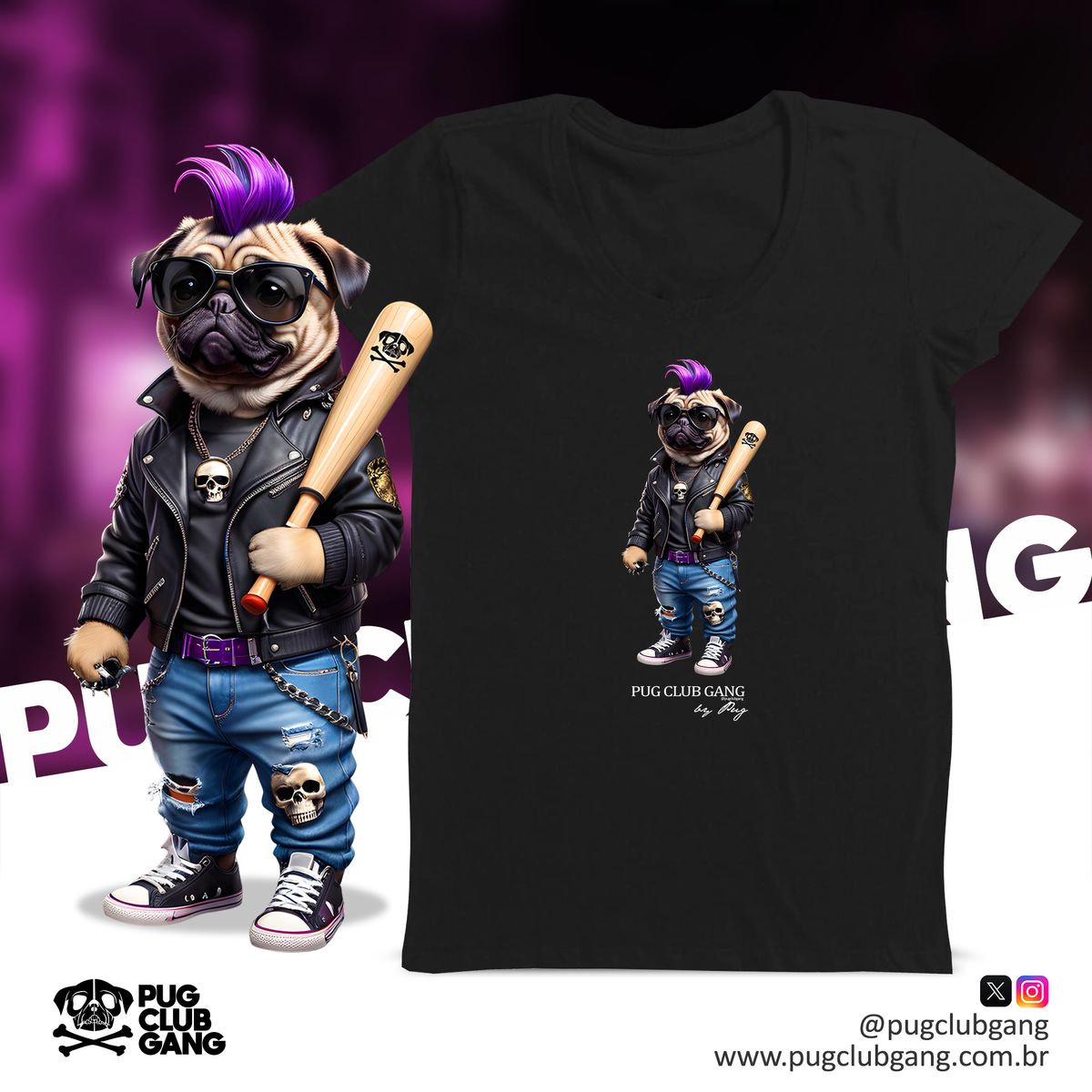 Nome do produto: Camiseta Baby Longe Pug - Pug Punk 0001