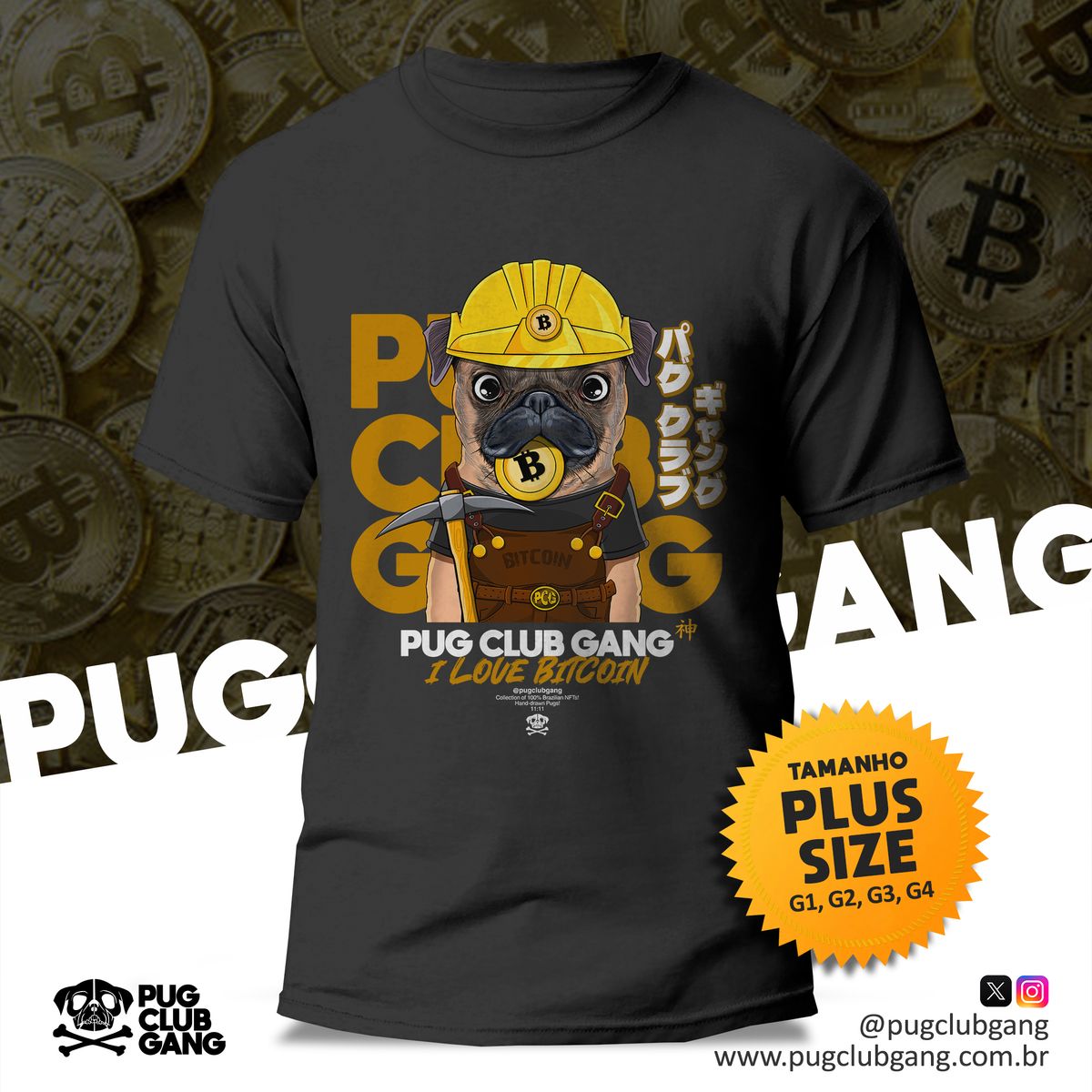 Nome do produto: Camiseta Pug Minerador Bitcoin - Plus Size