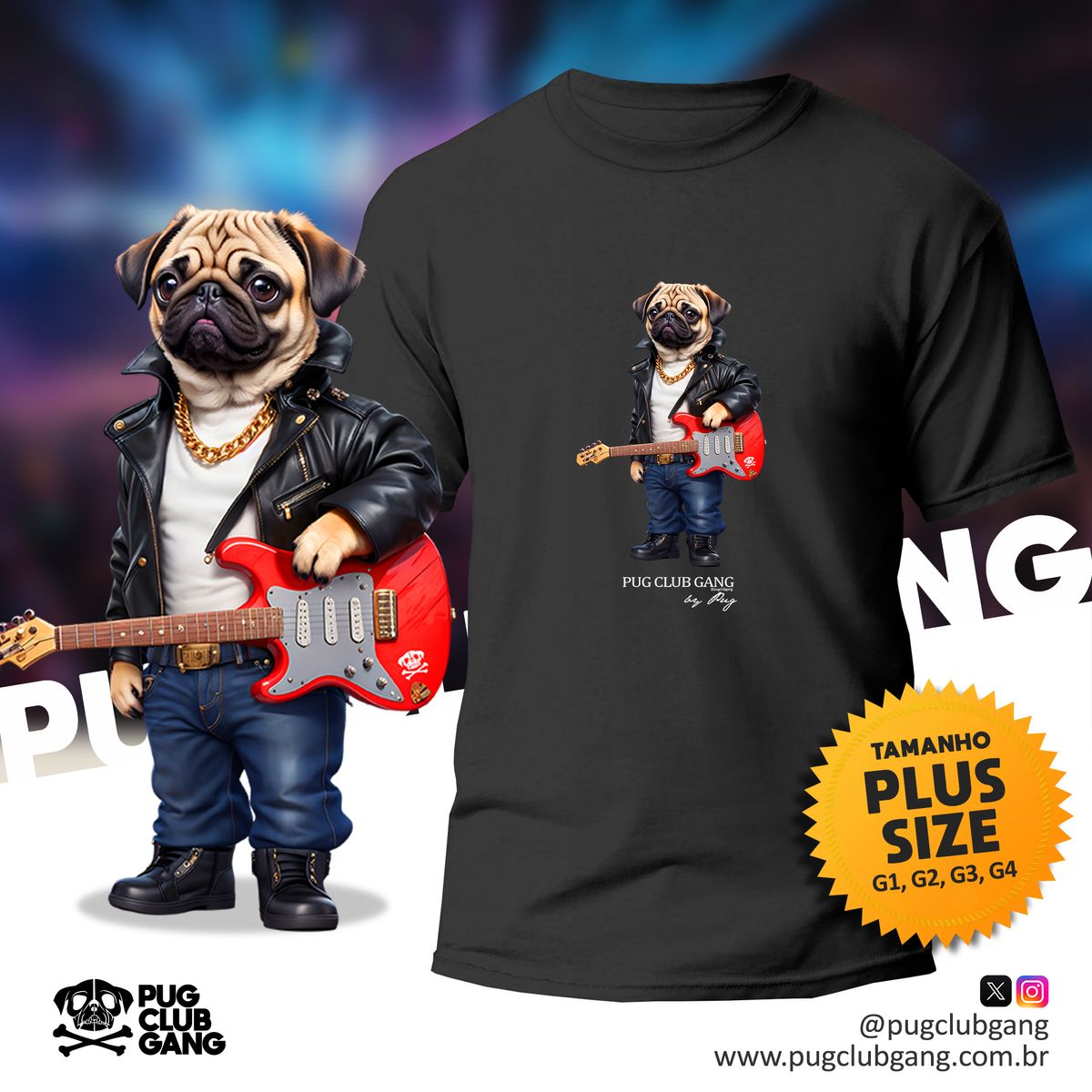 Nome do produto: Camiseta Pug - Pug Guitar Rock - Plus Size