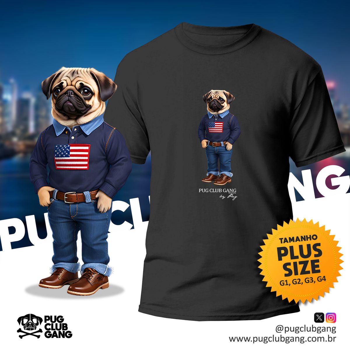 Nome do produto: Camiseta Pug - Pug Polo U.S.A. - Plus Size