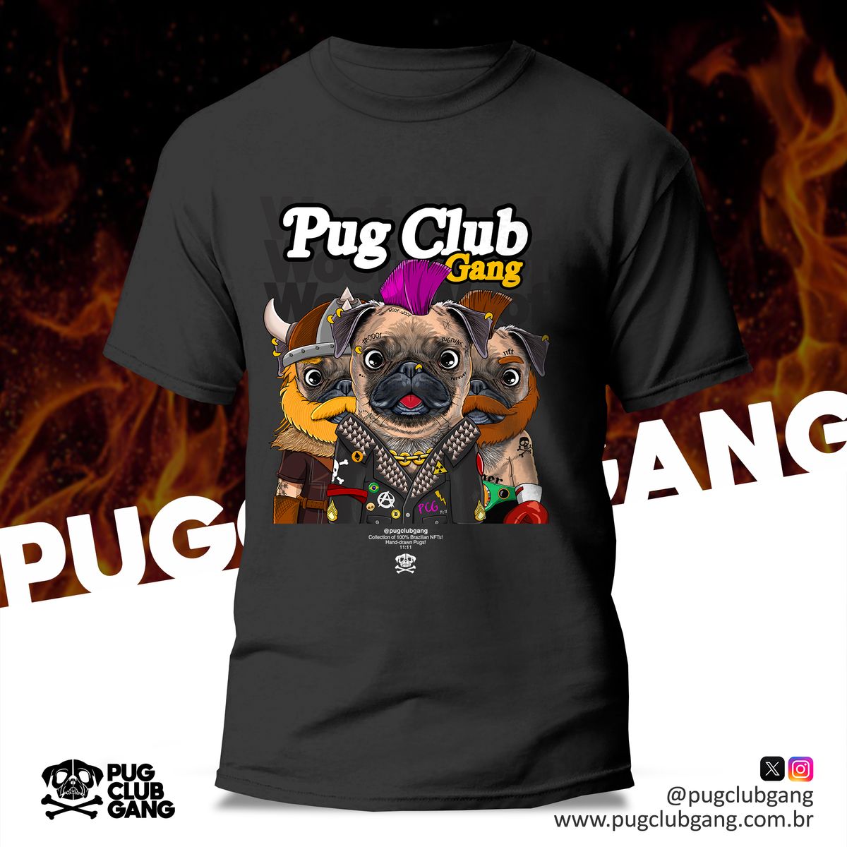Nome do produto: Camiseta Pug Club Gang - Oficial