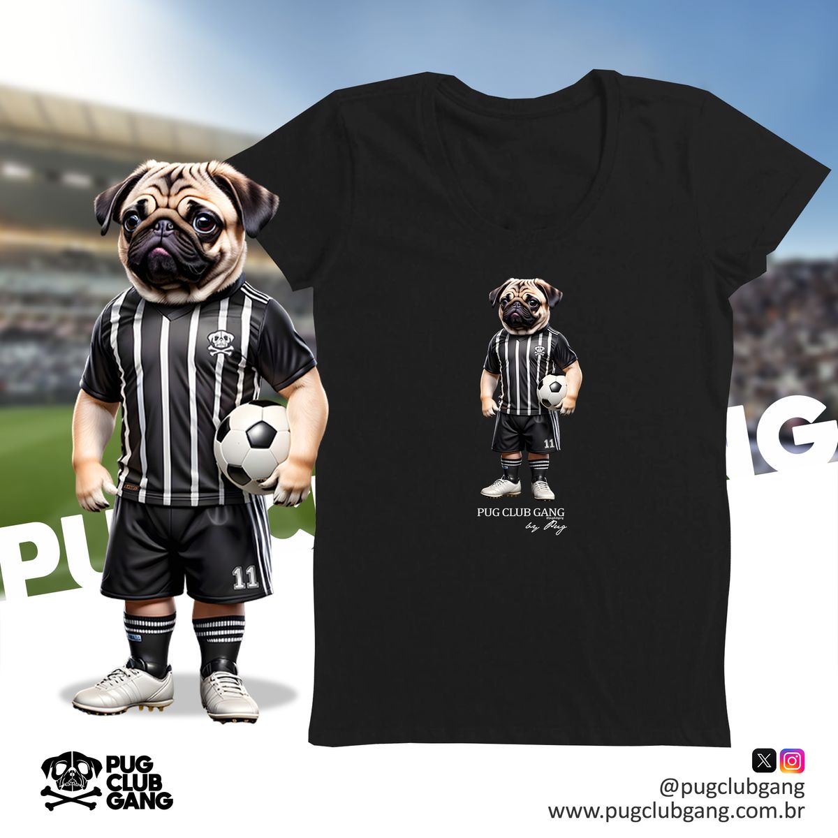 Nome do produto: Camiseta Baby Long Pug - Pug Jogador