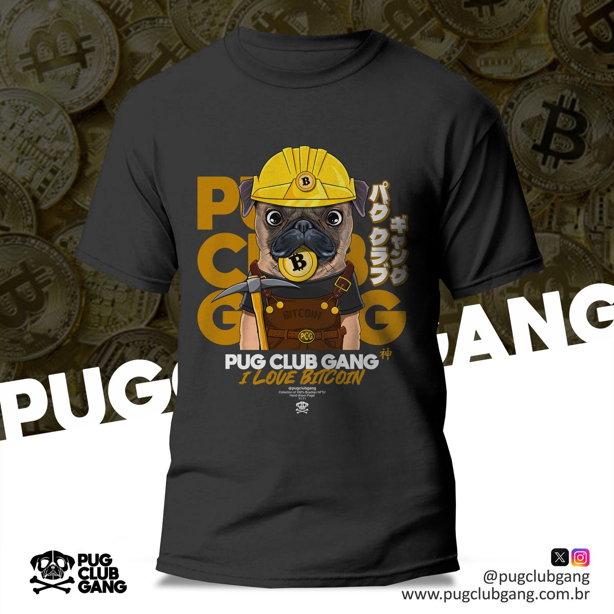 Nome do produto: Camiseta Pug Minerador Bitcoin