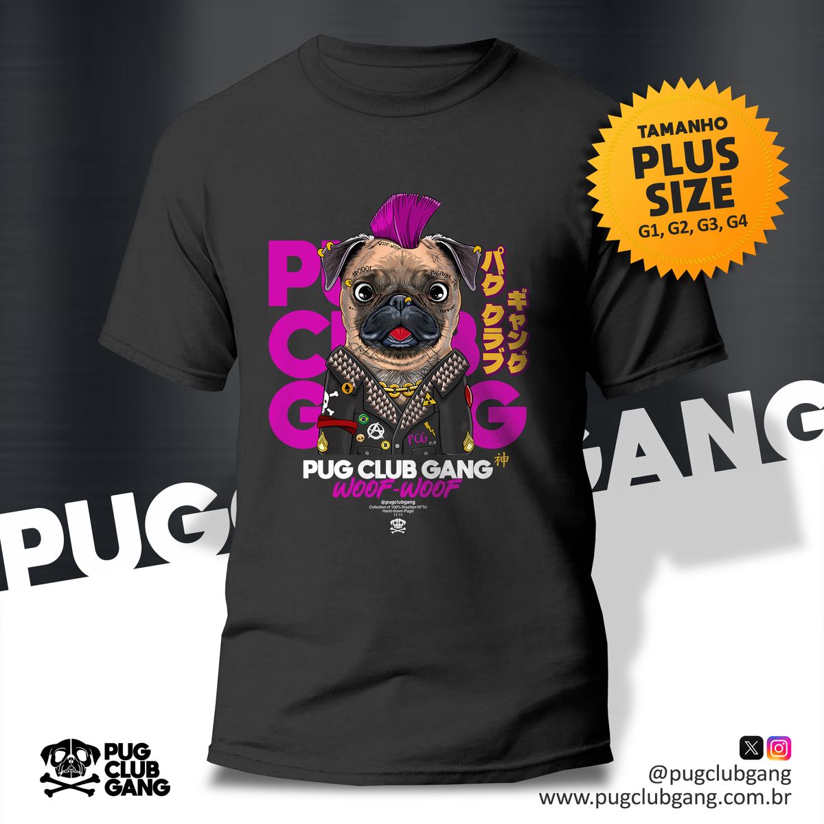 Nome do produto: Camiseta Pug Punk - Plus Size