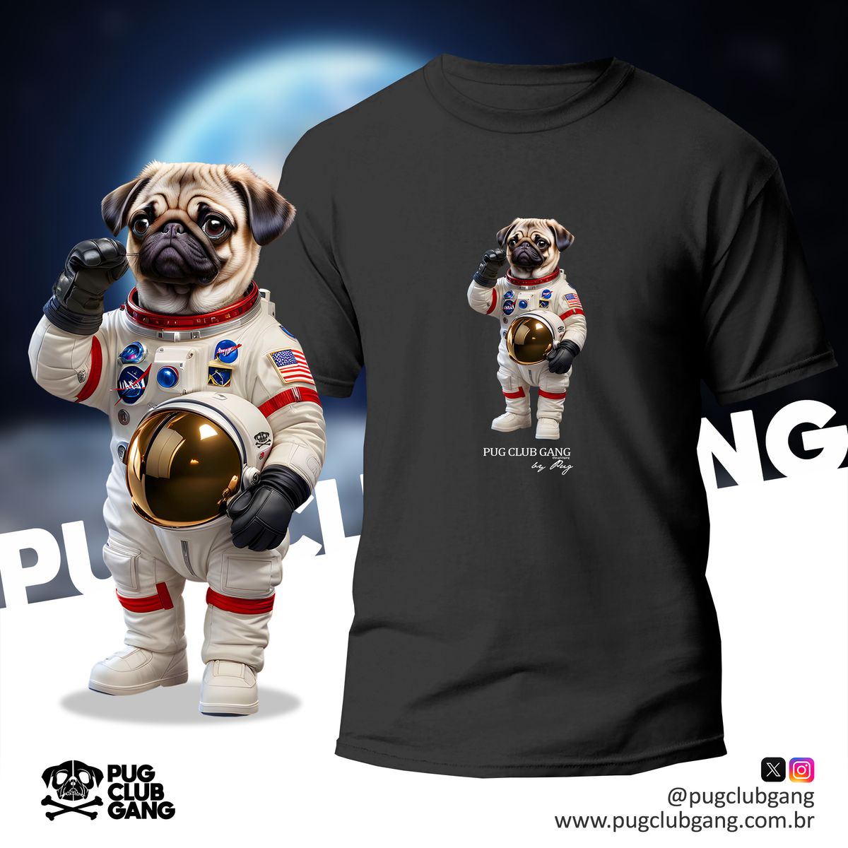 Nome do produto: Camiseta Pug - Pug Astronauta