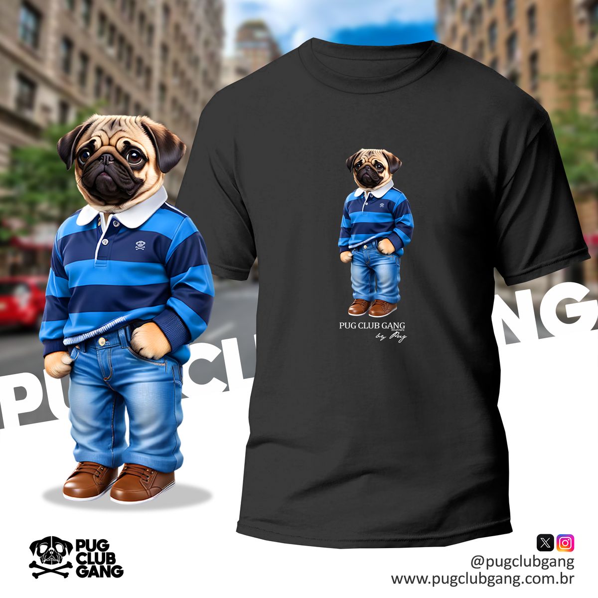 Nome do produto: Camiseta Pug - Pug Polo Azul