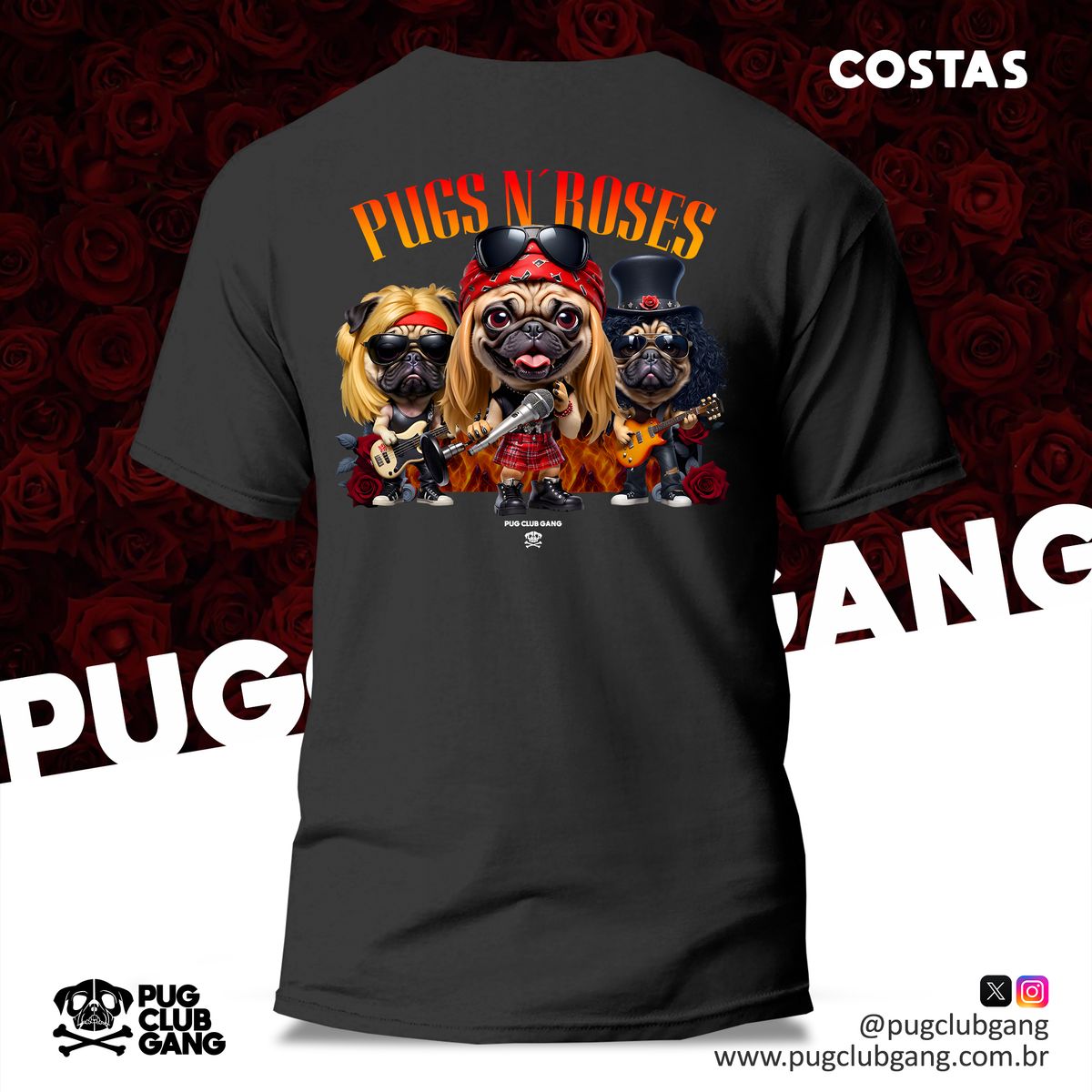 Nome do produto: Camiseta Pug (Costas) - Pugs n´Roses