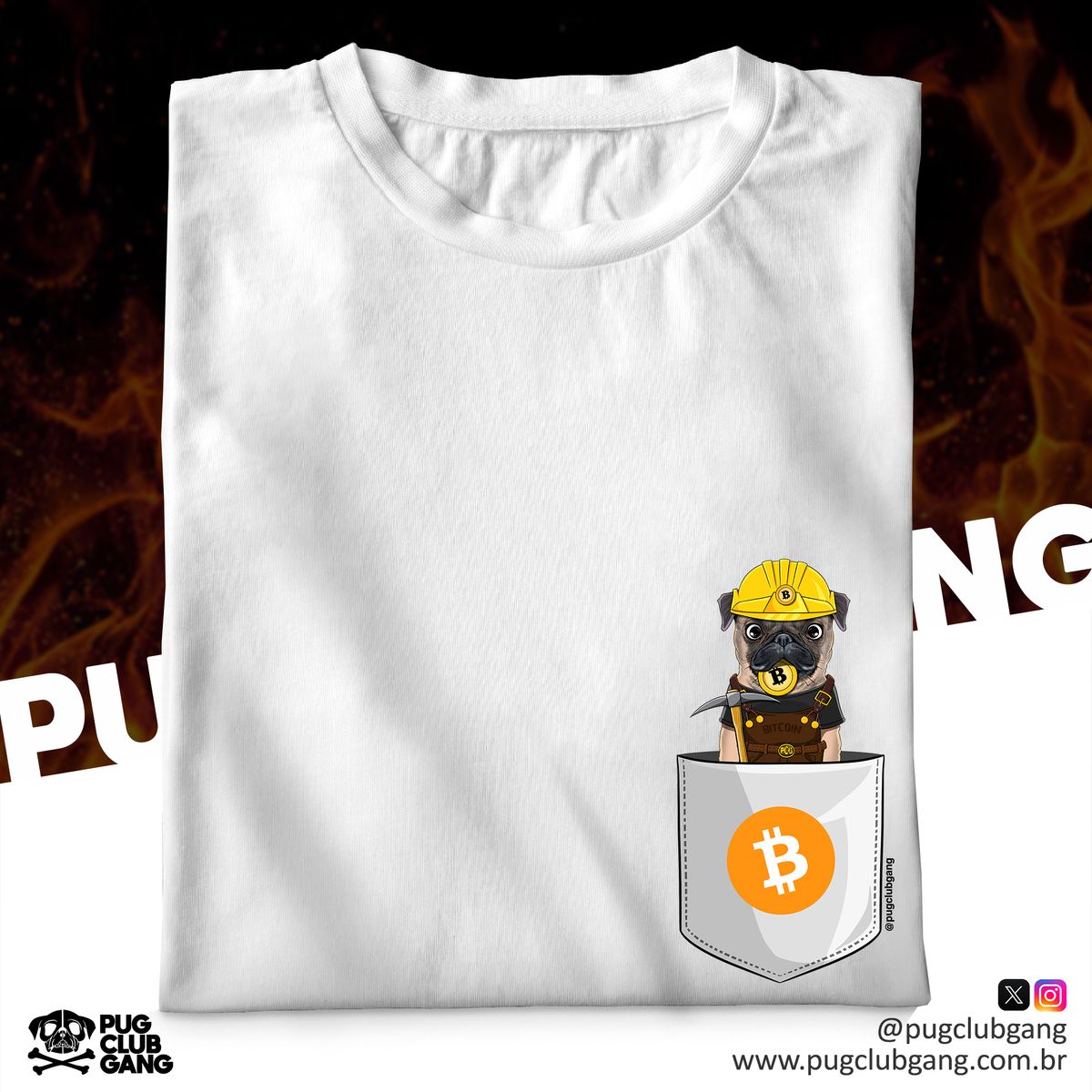Nome do produto: Camiseta Pug Minerador BTC - Bolso Fake