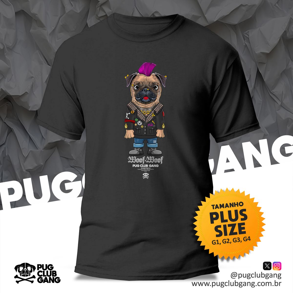 Nome do produto: Camiseta Pug Club Gang Woof-Woof - Plus Size