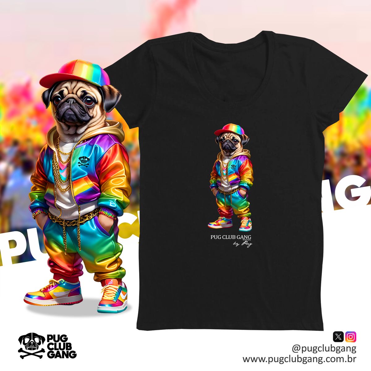 Nome do produto: Camiseta Baby Long Pug - Pug Color