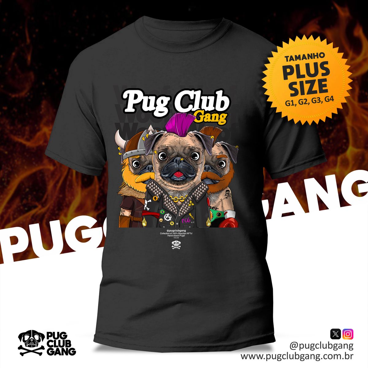 Nome do produto: Camiseta Pug Club Gang - Oficial - Plus Size