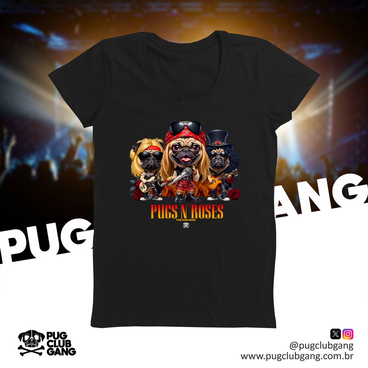 Nome do produto: Camiseta Baby Long Pug - Pugs n´ Roses