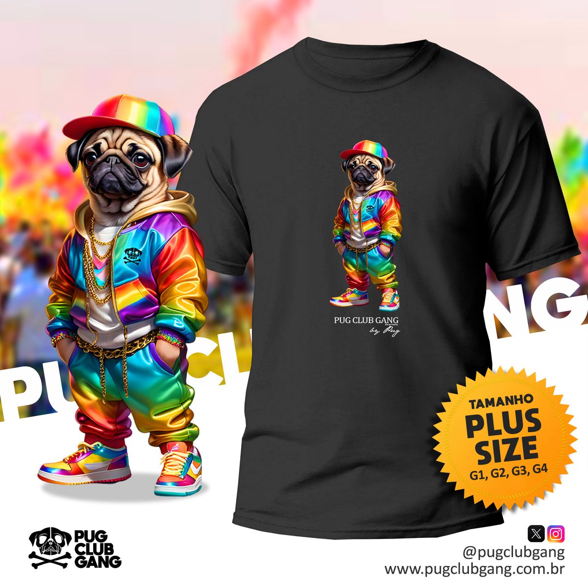 Nome do produto: Camiseta Pug - Pug Colors - Plus Size