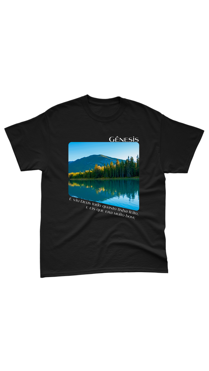 Nome do produto: Camiseta Gênesis - Lago Azul