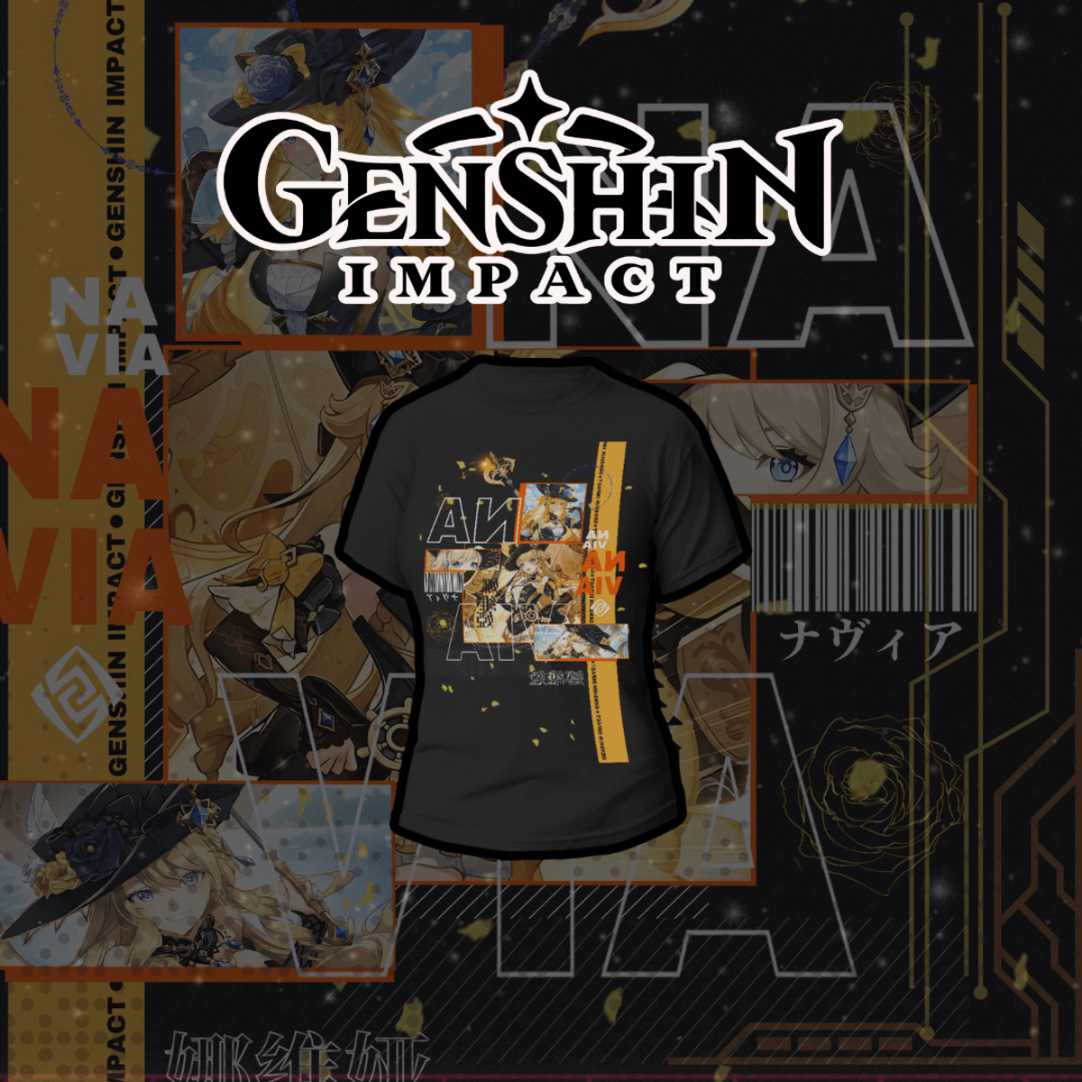 Nome do produto:  Camiseta Genshin Impact - Navia Dark Colors