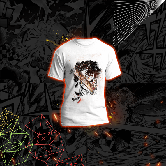 Camiseta Kimetsu no Yaiba, Kimetsu no Yaiba, Demon's Slayer, T-Shirt Kimetsu no Yaiba Feito a mão