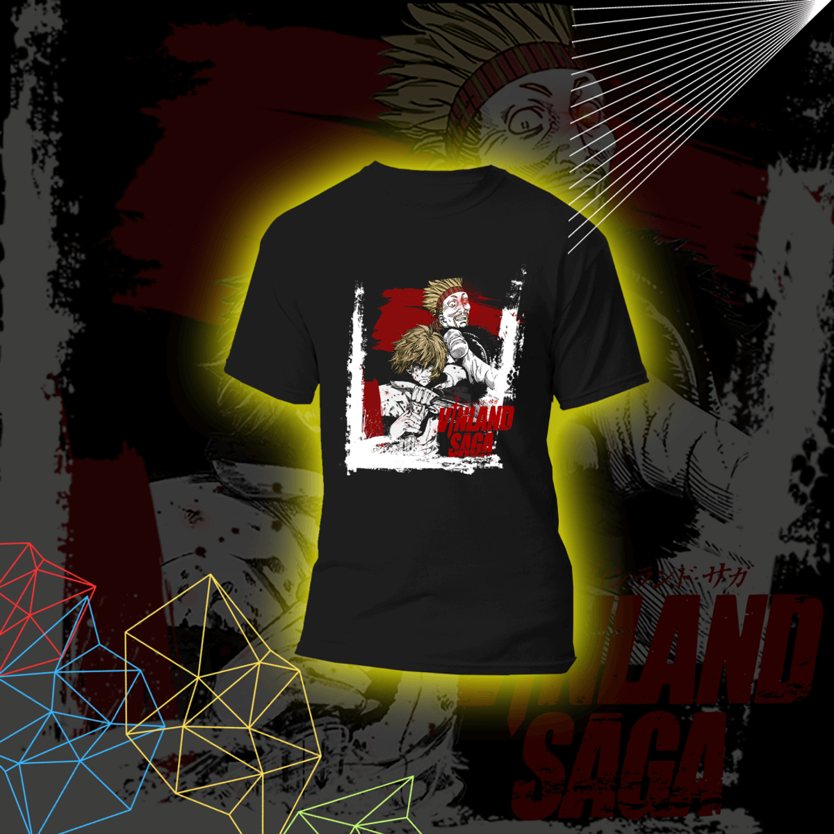 Nome do produto: Camiseta Vinland Saga, Vinland Saga, T-Shirt Vinland Saga Feito a mão - Preto