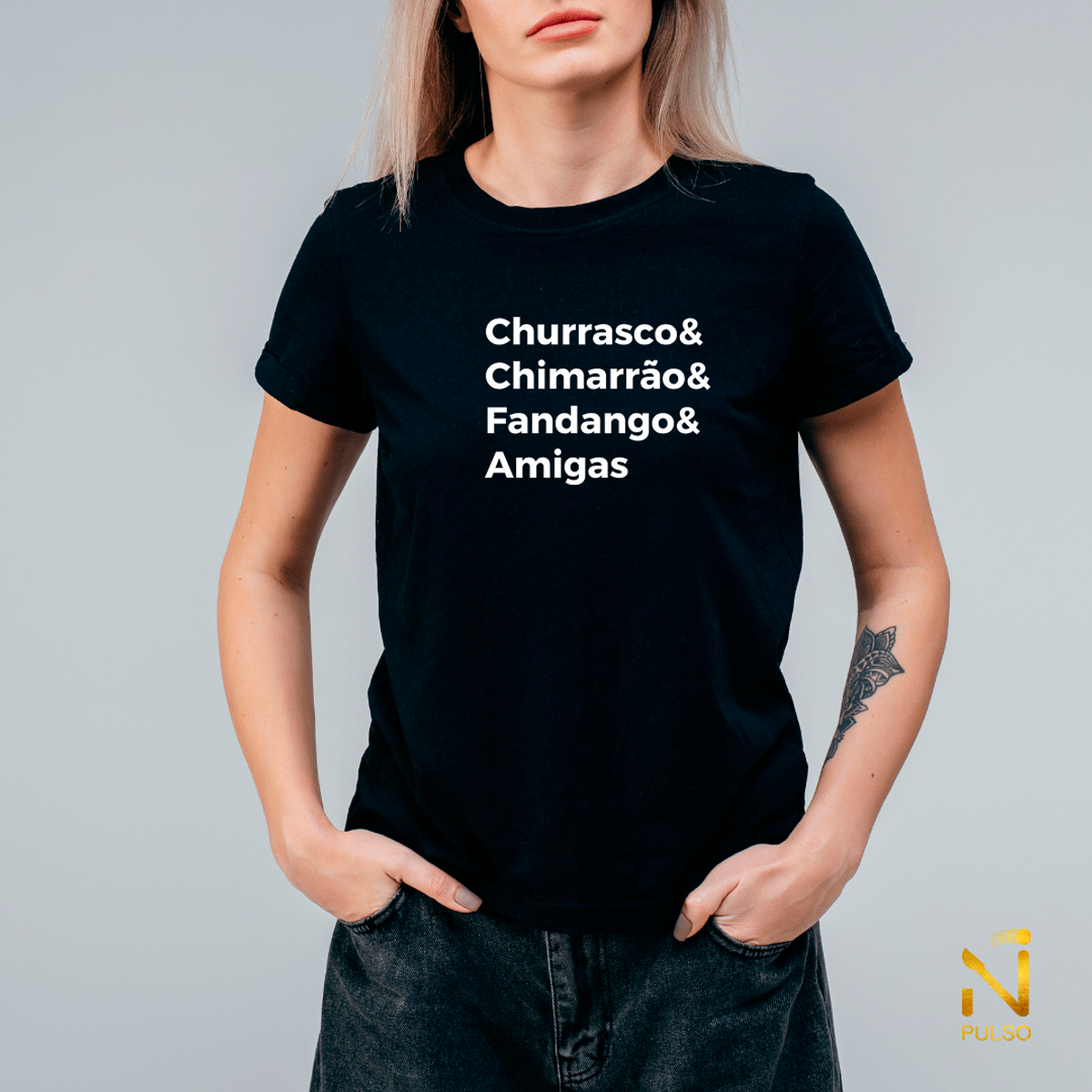 Nome do produto: Camiseta Baby Long Churrasco & Chimarrão & Fandango & Amigas