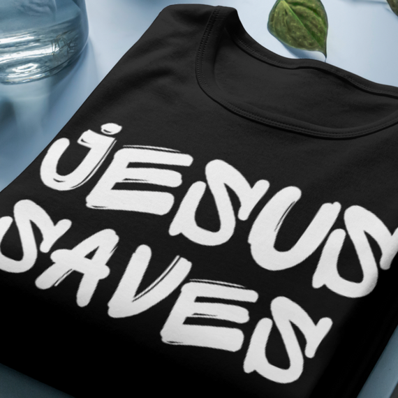 Camiseta Frases - Jesus Saves - Estampa Branca