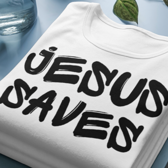 Camiseta Frases - Jesus Saves - Estampa Preta