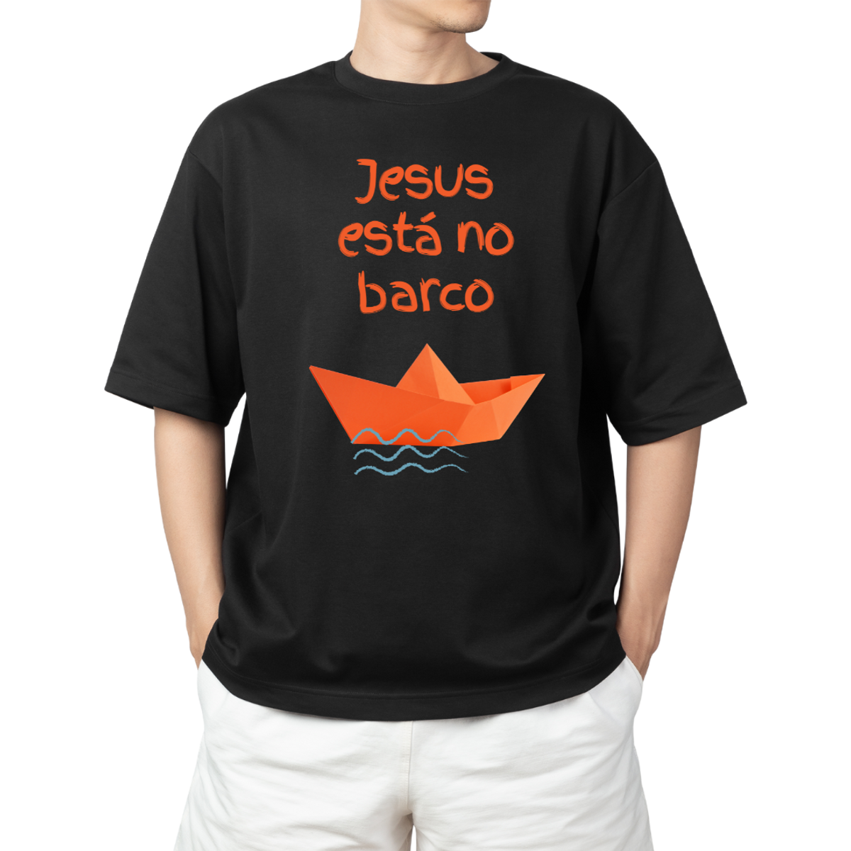 Nome do produto: Camiseta Frases - Jesus Está no Barco - Plus Size