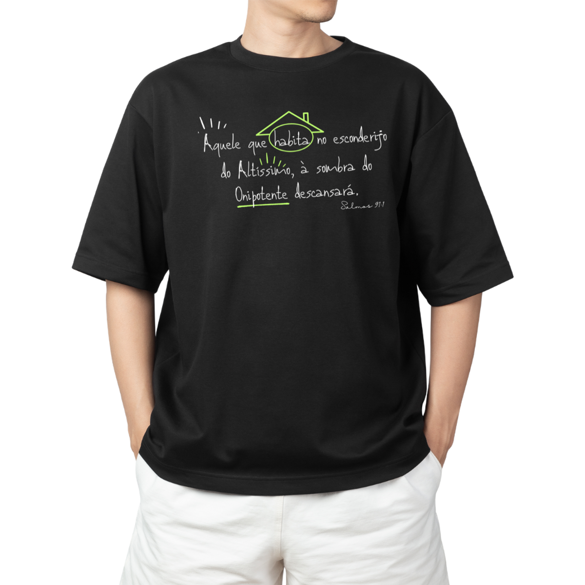 Nome do produto: Camiseta Versículo - Salmos 91 - Aquele que habita - Plus Size