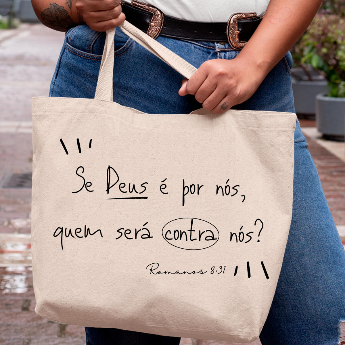 Nome do produto: Eco Bag Versículo - Romanos 8:31 - Se Deus é por nós