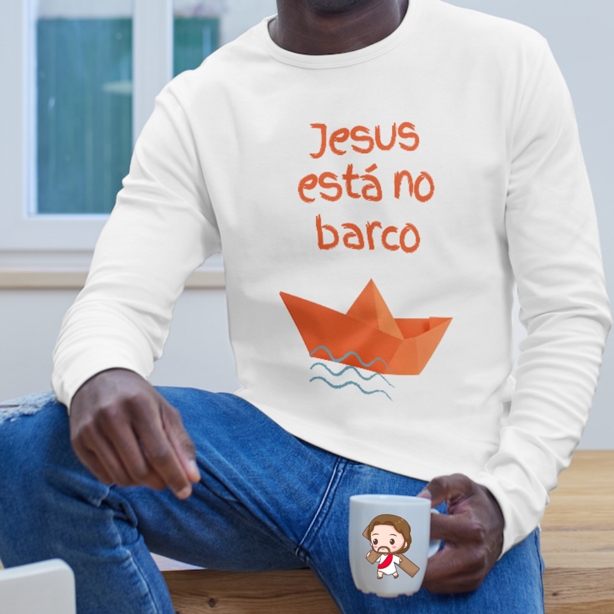 Nome do produto: Moletom Frases - Jesus Está no Barco