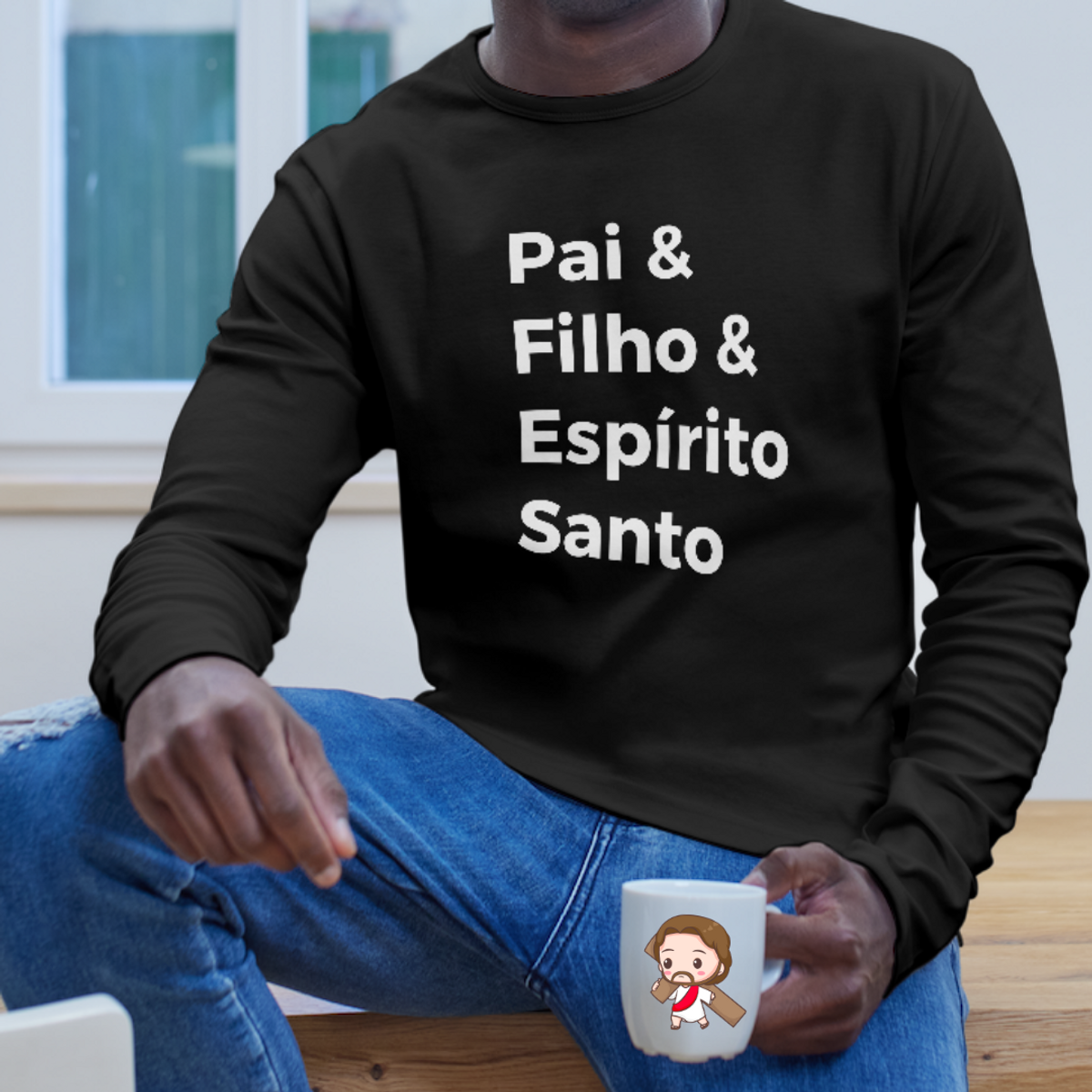 Nome do produto: Moletom Frases - Pai, Filho e Espírito Santo