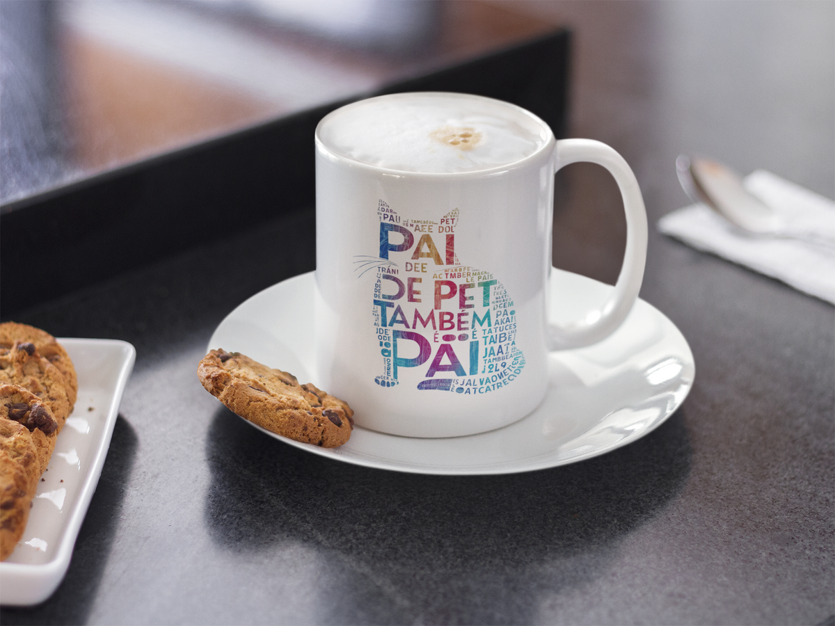 Nome do produto:  CANECA PERSONALIZADA CRIATIVA EM CERÂMICA, 325ML C/02 LADOS, PAI DE PET TAMBÉM E PAI