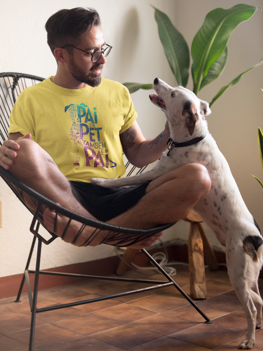 Nome do produto: CAMISETA T-SHIRT ESTONADA, PAI DE PET TAMBÉM E PAI